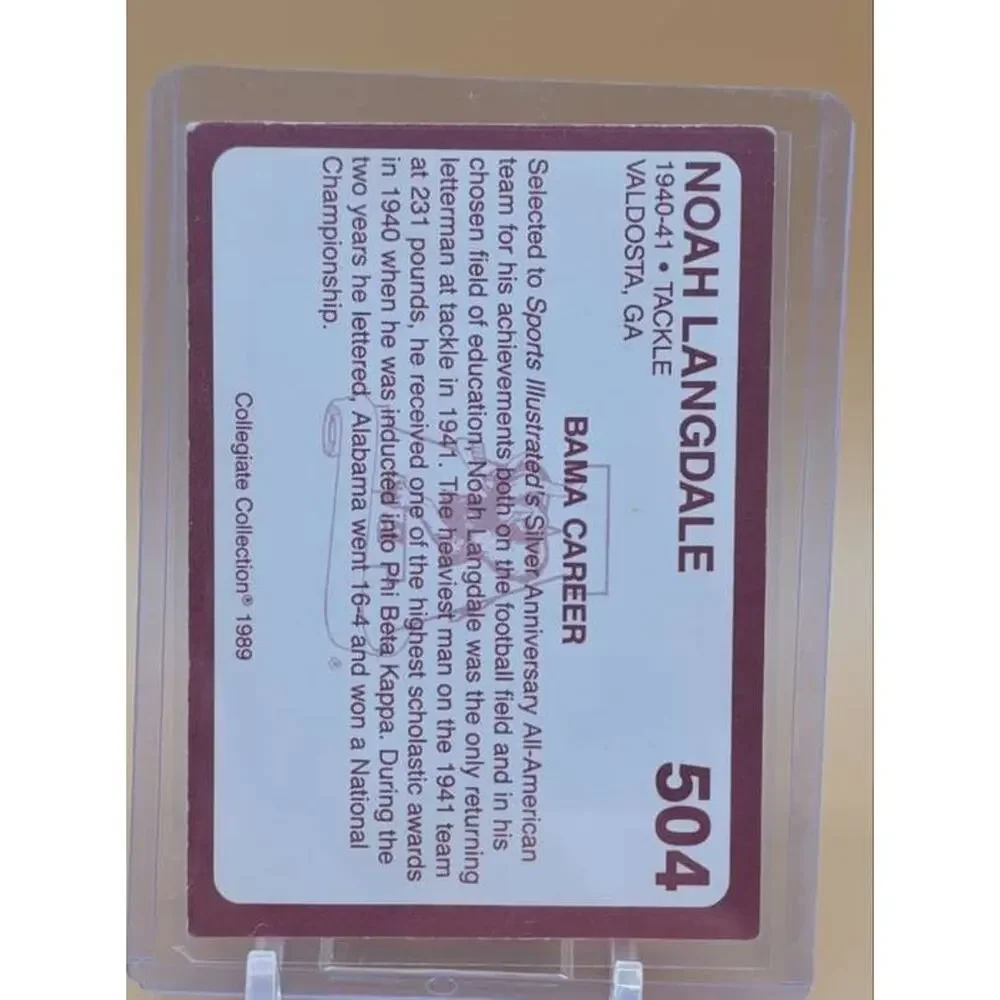 1989 Collegiate Collection Coke Alabama Crimson Tide #504 Noah Langdale Card